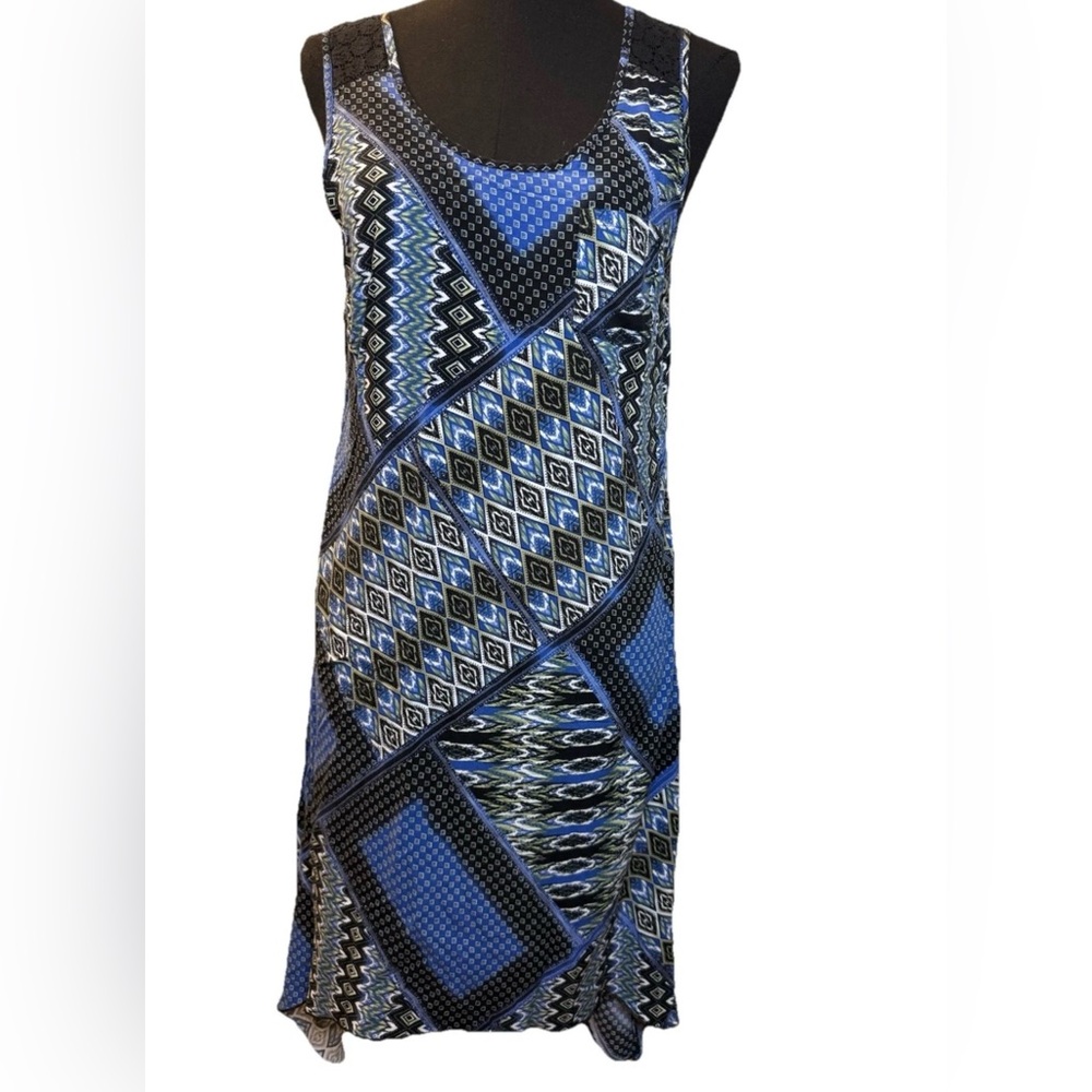 Mlle Gabrielle Women's Asymmetrical Multicolor Dress, Criss Cross Back,  Medium